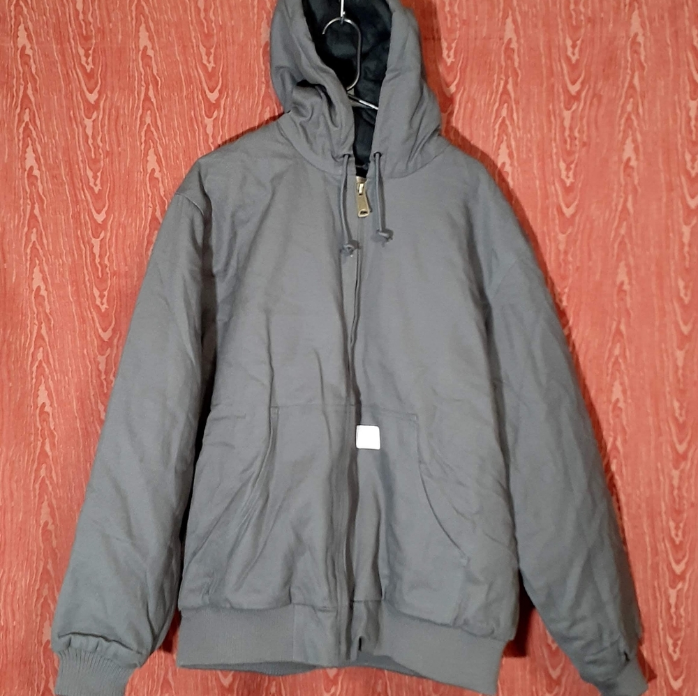 GRAY WINTER HOODED FULL ZIP 2 POCKETS 1 INSIDE POCKET HEAVY DUTY COAT MEN'S SZ L
